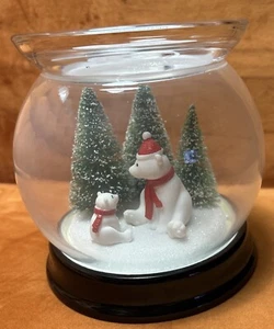 Bath And Body Works Christmas Polar Bears Glass Pedestal 3 Wick Candle Holder - Picture 1 of 1