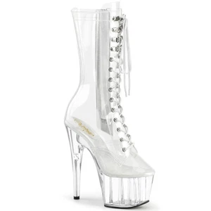 PLeaSeR CLEAR ON CLEAR LACE-UP MID CALF SIDE ZIP BOOT-WOMEN'S Sz. 5 6 7 8 9 10 - Picture 1 of 5