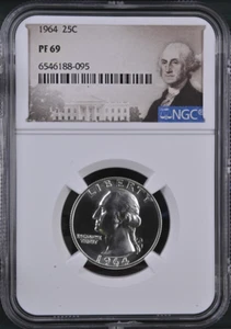 :1964-P S25C WASHINGTON-QUARTER PROOF NGC PF-69 LOW-POP RARITY R2 HIGHEST-GRADES - Picture 1 of 2