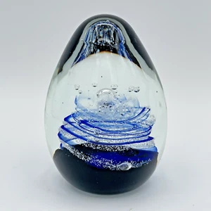 Modern Art Glass Egg - Clinical Faculty Academy Paperweight - Blue Clear Bubbles - Picture 1 of 13