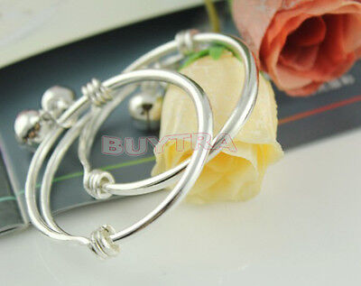 Silver Plated Newborn Kids Baby Bells Bracelet Bangles Anklet Adjustable .l WF • 3.56$