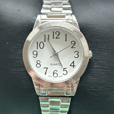 Reloj de cuarzo Accutime Easy Read tono plateado correa elástica para mujer Foto 1 de 4