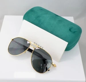 Gucci GG1220S 001 59mm Men's Aviator Sunglasses Gold with Gray Lens - Picture 1 of 7