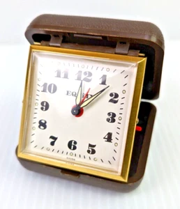 Vintage EQUITY HONG KONG Travel Clock Folding Wind Up Alarm Nite Glo hands - Picture 1 of 7
