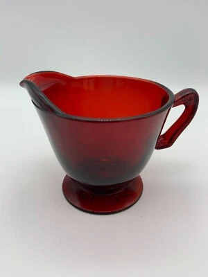 Anchor Hocking Glass Royal Ruby Red Footed Creamer Starburst Depression Glass - Image 1 of 4