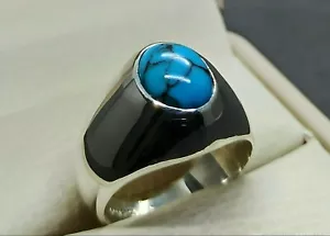Anello Turchese Donna Naturale 4 Ct Egitto Feroza Argento Sterling 925 Fatto a Mano - Foto 1 di 12