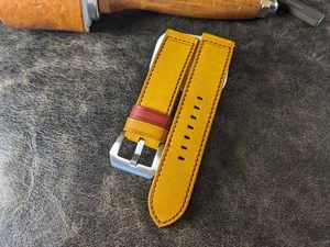 Genuine Leather Watch Band 22mm 24mm 26mm/ Handmade Yellow Soft Watch Strap - Picture 1 of 11