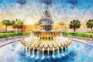 Charleston South Carolina pineapple watercolor, Charleston wall art, Charleston - Picture 1 of 10