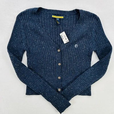 Prince & Fox Sweater Womens Medium Blue Ribbed Button Cardigan Knit Long Sleeve - Image 1 of 4