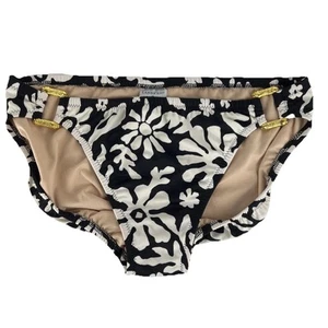 LANDS' END Sz 10 Floral Black and White Stretch Mid Rise Hipster Bikini Bottom - Picture 1 of 4