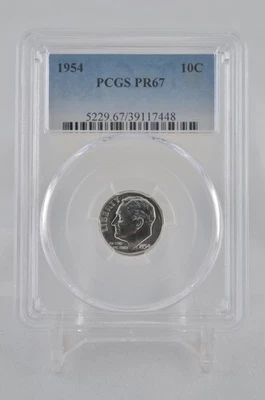 PR67 1954 PCGS GRADED PROOF SILVER ROOSEVELT DIME RARE UNCIRCULATED COIN - Image 1 of 4