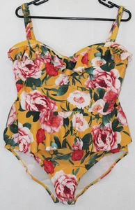 NWOT Torrid Sz 2 Gold Floral One Piece Ruffled Swimsuit Adjustable Straps - Picture 1 of 5