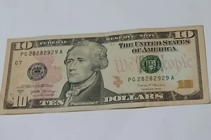 2017 10 $ Dollar Schein Note Fancy Repeating Seriennummer NL 777-46-7-46 A - Bild 1 von 4