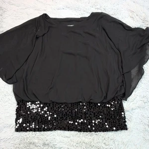 Roz & Ali Shirt Womens 2X Black Blouse Evening Comfort Casual Preppy Sparkly - Picture 1 of 8