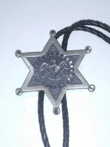 Vintage U.S. American Eagle Schild Zinn & Leder Bolokrawatte - Bild 1 von 6