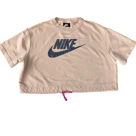 Nike Mujer Manga Corta Cuello Redondo Sudadera Top Marrón Claro Melocotón Talla M Foto 1 de 4