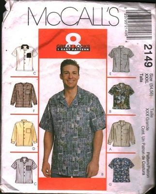 Camisa 2149 Vintage McCalls Patrón de Costura Para Hombres Años 90 Abotonada Frontal Fácil XXXL Foto 1 de 2