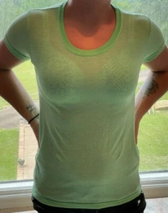Junk Food Clothing Brand Women's Juniors Green & Sheer Striped T-Shirt size M - Picture 1 of 3