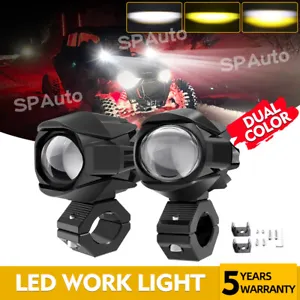 2Pcs Motorcycle Driving Fog Lights 3" LED Work Auxiliary Spot Pods White/Yellow - Picture 1 of 16