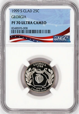 1999-S Proof State Quarter, Georgia,  PF70 Ultra Cameo NGC, Patriotic Label - Image 1 of 4