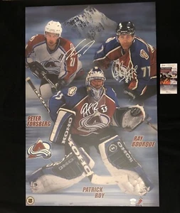 Peter Forsberg Patrick Roy Ray Bourque Signed Colorado Avalanche 23x34 Print JSA - Picture 1 of 5