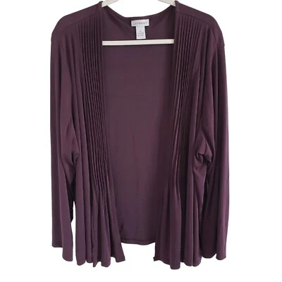 Catherine's Woman Size 4X Dark Purple Slinky Stretch Cardigan PinTuck Open Front - Image 1 of 4