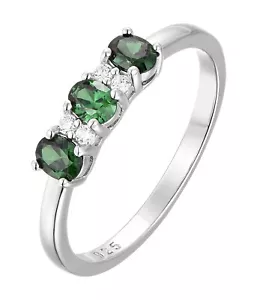 925 Sterling Silver Emerald Cz 3 Stone Trilogy Promise Ring size J to S - Picture 1 of 7