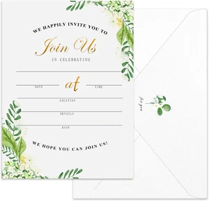 12 Invitations with Envelopes Floral Watercolor Blank Fill-in for Wedding Birthd - Picture 1 of 12