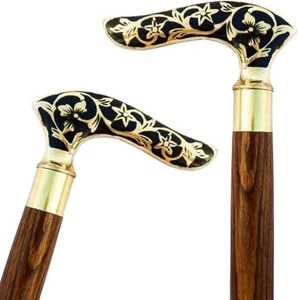 Brass Walking Solid Vintage Designer Victorian Simple Wooden Cane Antique Style - Picture 1 of 3