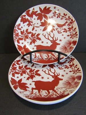 HOLIDAY SILHOUETTES by Room Creative Reindeer SET OF 3 Red 6" Dessert Plates - Image 1 of 4