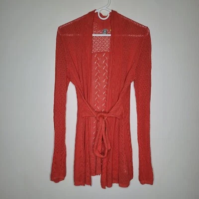 Cárdigan Anthropologie Tejido Anudado Corbata Abierta Pequeño Coral Mezcla de Lino Playa Foto 1 de 4