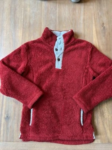 Mini Boden Boys 9/10 Red Fluffy 1/3 Button Up Fleece Shirt Mock Neck W/pockets - Picture 1 of 6