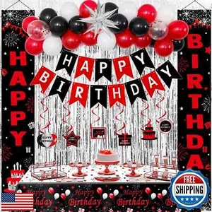 Red and Black Birthday Decorations for Men Women Boys Girls, Happy Birthday D - Picture 1 of 5