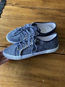 Nwob New Jack Rogers Carter Blue Metalluc Canvas Shoes Sneaker Sz 10 - Picture 1 of 8