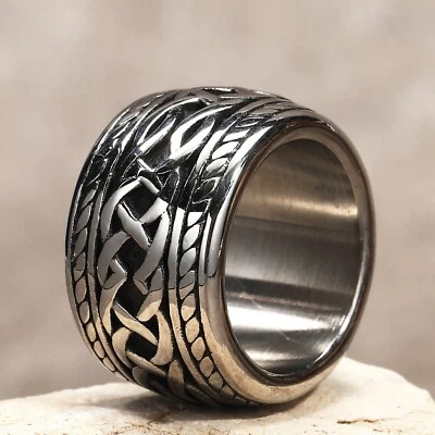 Alianza de boda de nudo celta grande de 15 mm para hombre cuerda giratoria anillo de motociclista Foto 1 de 2
