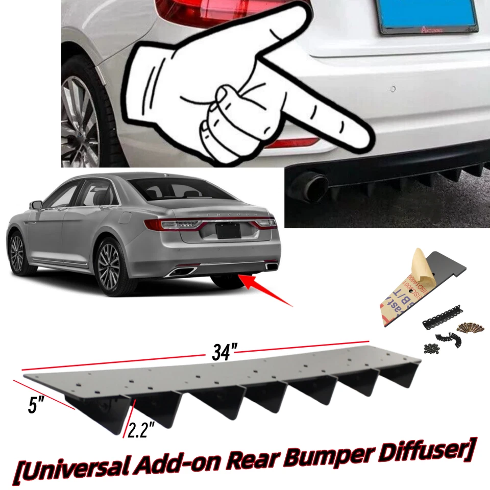 34"x5" Universal Gloss Black Rear Diffuser Fit For Lincoln Continental 2017-2020 Foto 1 de 4