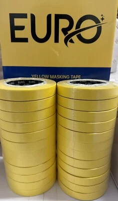 YELLOW MASKING TAPE 3/4 inch  (24 Rolls) 2 sleeves Automotive Bodyshop Half Case - Image 1 of 2