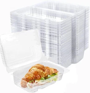 100 Pack Clear Plastic Hinged Food Container,Disposable To Go  - Picture 1 of 4