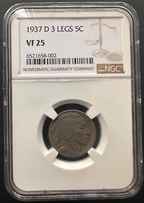 1937-D 3-Legged Buffalo Nickel NGC Very Fine 25, Key Date, Problem Free Coin - Image 1 of 4