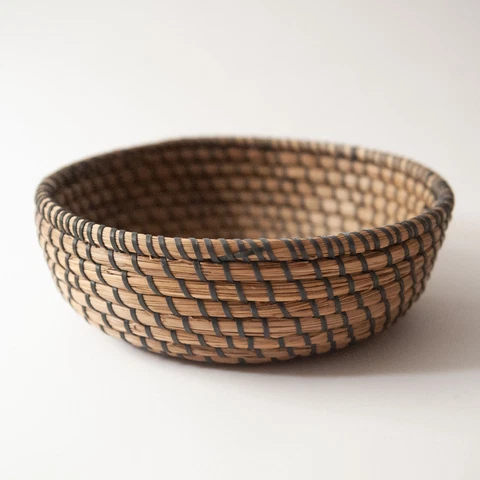 Woven 9 1/2" Coil Basket | Grass with Gray Plastic Banding Cover