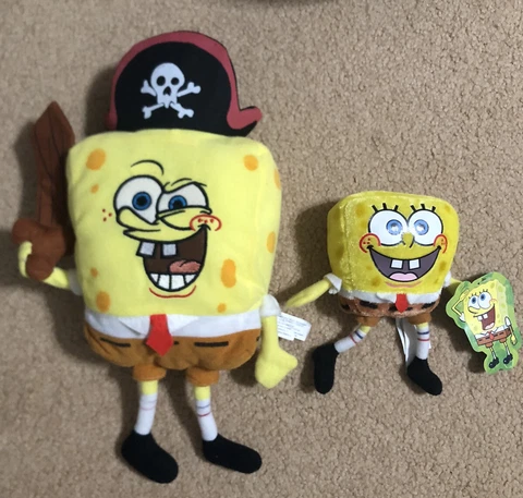 2003 Nanco Pirate Spongebob Squarepants Plush Stuffed Toy Vintage 14” And Mini Cover