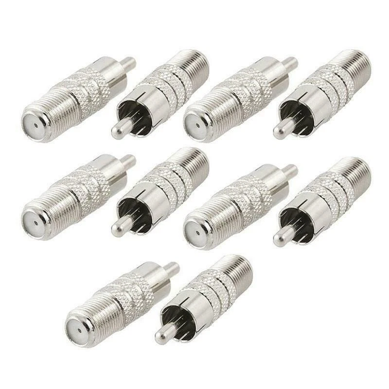 Coaxial Audio/Video F-Type Female to RCA Male RF Plug Adapter Connector (10/pk) - Image 1 of 1