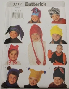 Butterick 3317 Niñas Niños 9 Sombreros, Bufanda y Mitones Patrón de Costura XS-S-M - Imagen 1 de 2