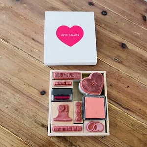 Kikki. K Love Stamps Rubber Wooden Handle & Box 10 Pieces Scrapbooking Crafting - Picture 1 of 24
