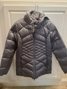 THE NORTH FACE Down Puffy Winter Jacket Coat Hood Hooded Quilted Silver Gray 550 - Picture 1 of 8
