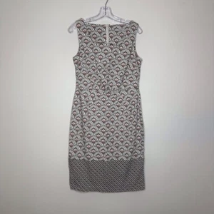 George Dress Sz 12 White Black Orange Art Deco Pattern Shift Square Neck Pencil - Picture 1 of 13
