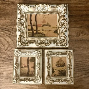 Vintage Original Wondura Rahmen und Kunstdruck Gold und Creme verziert 3 Stück - Bild 1 von 8