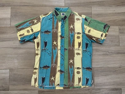 Винтажная мужская гавайская рубашка Kahala СРЕДНЯЯ в полоску на пуговицах коллекция 90-х Y2K Avi - Изображение 1 из 4
