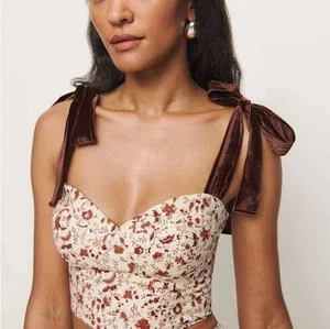 Reformation Floral Crop Top with Velvet Straps Size 6 - Picture 1 of 5
