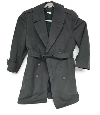 Vintage Army Wool Overcoat Mens 36 Ex-Short Belted Double Breasted Liner 70s - Image 1 of 4